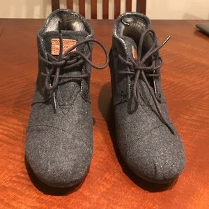 TOMS Gray Ankle Booties with Wedge Heel